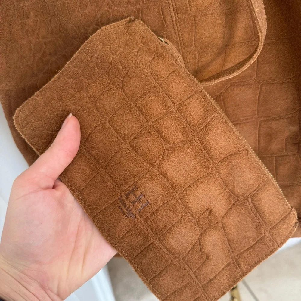 Haute hippie Elegant Brown Croc-Embossed Tote Bag